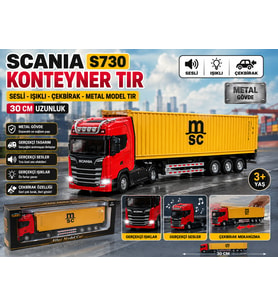SCANIA S730 MSC Konteyner Tır 30 CM Sesli Işıklı Çekbırak Metal Model Tır Gerçekçi