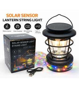 Solar Hareket Sensörlü Fener ve 10 Metre Renkli LED Işık Zinciri - HOP-8819