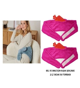 SICAK SU TORBASI 2 ADET,BEL VE OMUZ ICIN KUSAK SEKLINDE PELUŞ PEMBE TERMOFOR 1500ML 160x22CM
