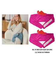 SICAK SU TORBASI 2 ADET,BEL VE OMUZ ICIN KUSAK SEKLINDE PELUŞ PEMBE TERMOFOR 1500ML 160x22CM