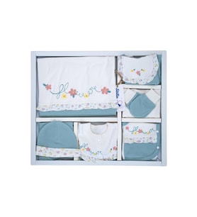 Kız Bebek Natural Yeşil İşlemeli süslü Lüks 10 Lu Hastane Çıkışı Set STL6064 (Çok Renkli)