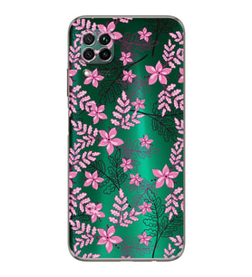 PrintiFy Huawei P40 Lite Uyumlu Kamera Korumalı Floral Pembe Tasarımlı Şeffaf Silikon Kılıf