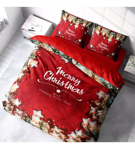 Monohome Yılbaşı Süsü Merry Christmas Çift Kişilik 3D Nevresim Takımı Pamuk Saten Red Stars (Çok Renkli)