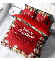 Monohome Yılbaşı Süsü Merry Christmas Çift Kişilik 3D Nevresim Takımı Pamuk Saten Red Stars (Çok Renkli)