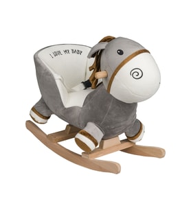 VaVbaby Sallanan At Ahşap Peluş Yumuşak - Eşek Krem (Gri)