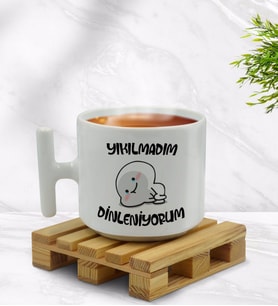 BK Gift Yıkılmadım Dinleniyorum Tasarımlı T Kulplu Beyaz Middle Kupa Bardak-1