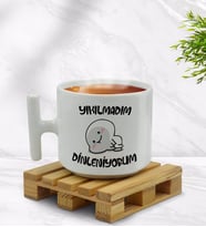 BK Gift Yıkılmadım Dinleniyorum Tasarımlı T Kulplu Beyaz Middle Kupa Bardak-1