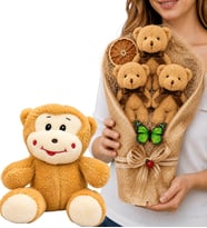 Peluş Hediye Seti Sevimli Peluş Maymun ve Büyük Boy Peluş Ayıcık Buketi