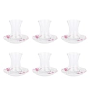 TANTİTONİ 12 PARÇA KUŞLU PEMBE ÇİÇEKLİ NEW BONE ÇAY BARDAĞI TAKIMI