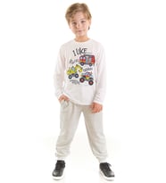 İnşaat Araçları Erkek Çocuk T-shirt Pantolon Takım (Gri-Beyaz)
