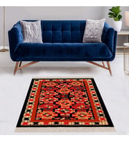 Kilim Desenli Etnik Dijital Baskı Yıkanabilir Kaymaz Taban Eskitme Salon Halı ve Yolluk (Kırmızı)