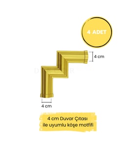 Dekoratif Polimer 4 cm Duvar Çıtası Uyumlu Köşe Motifi (Altın)