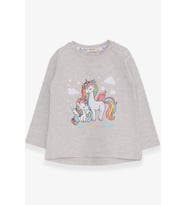 Breeze Kız Çocuk Sweatshirt Sevimli Unicorn Baskılı 1-4 Yaş, Bej Melanj