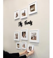 My Family Yazılı Yapışkanlı Sök-Tak Paspartulu Beyaz Kare Fotoğraf Çerçevesi - 9'lu Paket