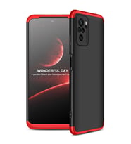 Xiaomi Poco M5S Kılıf 3 Parça Slim Sert Silikon Kapak AYS (Siyah-Kırmızı)