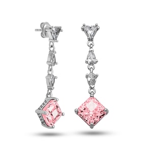 Gümüş Ice Cut Pembe Zirkon Taşlı Işıltılı Kadın Küpe