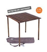 Bag The Joy 60x60x55cm Ahşap Katlanır Rulo Kamp ve Piknik Masası (Antrasit)