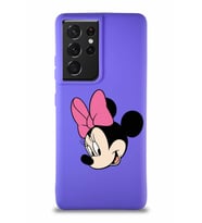 Samsung Galaxy S21 Ultra Soft Premier Kapak Minnie Mouse-B Tasarımlı Silikon Kılıf - Mor (Şeffaf)