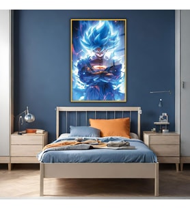 Metal Çerçeveli Temperli Cam Tablo Dragon Ball Goku Portresi (Gold)