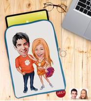 BK Gift Kişiye Özel Sevgililer Karikatürlü Taşınabilir Koruyucu Tablet Kılıfı & Organizer Çanta - Mavi-54