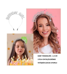 Kristal Taşlı Gümüş Birthday Girl Yazılı Doğum Günü Parti Tacı 19x11 cm (5343)