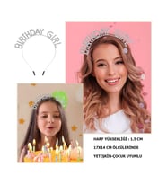 Kristal Taşlı Gümüş Birthday Girl Yazılı Doğum Günü Parti Tacı 19x11 cm (5343)