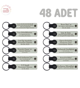 Çocuk Partisi İçin Kişiselleştirilmiş Anahtarlık 48’li Set, Gelen Herkese Özel Hediye, Beyaz