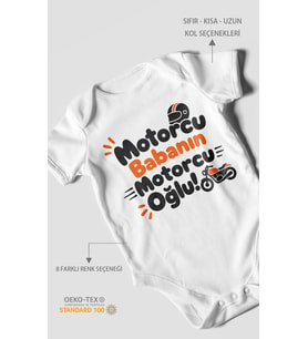 Motorcu babanın motorcu oğlu Kısa Kollu Bebek Body %100 Pamuk