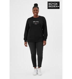 Kadın Büyük Beden MİLANO İTALiA Baskılı Bisiklet Yaka İnce Sweatshirt SPR26BSWK956-9