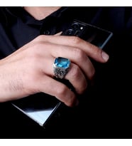 925 Ayar Gümüş Aqua Renk Zirkon Taşlı Model Yüzük