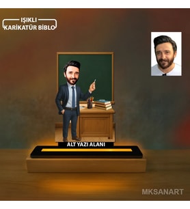 Fotoğraftan Kişiye Özel Erkek Sınıf Öğretmeni Karikatürlü 14 cm MDF Işıklı Biblo - Öğretmen Hediyesi Öğretmene Özel Hediye 2. Model