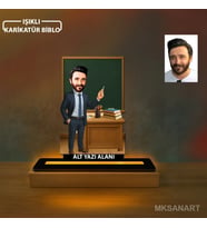 Fotoğraftan Kişiye Özel Erkek Sınıf Öğretmeni Karikatürlü 14 cm MDF Işıklı Biblo - Öğretmen Hediyesi Öğretmene Özel Hediye 2. Model