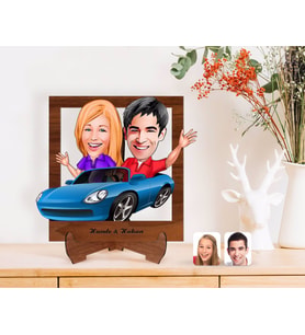 BK Gift Kişiye Özel Sevgililer Karikatürlü Ahşap Standlı 3D Biblo-52 (Beyaz)