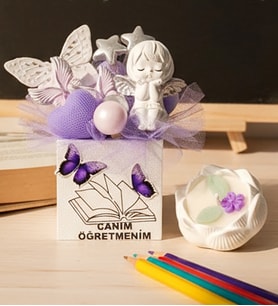 Canım Melek Öğretmenim Kokulu Taş Dekoratif Hediyelik-Lotus Model Mum Hediyeli