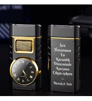 Kişiye Özel İsim  Baskılı Metal Rüzgar Geçirmez Saatli Gazlı Tasarım Çakmak (Siyah)