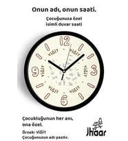 İsme Özel Kedi Çocuk Odası Duvar Saati Orta Boy 30 cm Siyah Camlı Sessiz