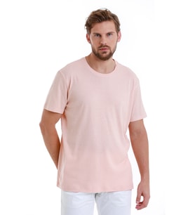 Hatemoğlu Pembe Regular Fit Düz Bisiklet Yaka Keten Tişört