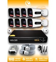 Elitcam 8 Kameralı Zebra 8 Dış Kamera Set HDD'siz 5 MP Full HD Gece Görüşlü Güvenlik Kamerası Sistemi