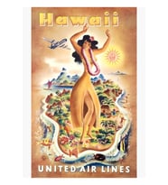 1950'ler Hawaii United Airlines Seyahat Poster Tablo Ahşap Poster Dekoratif