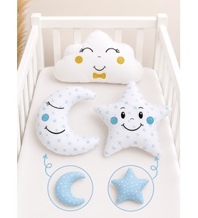 Baby Clime Mavi Bebek Uyku Arkadaşı Yastık Seti 3 Parça Beşik Dekoratif Süs Yastığı