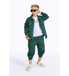 Erkek Çocuk 3 Parça Spor Takım – Yeşil Ceket, Jogger Alt ve Basic Tişört 602981