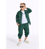 Erkek Çocuk 3 Parça Spor Takım – Yeşil Ceket, Jogger Alt ve Basic Tişört 602981
