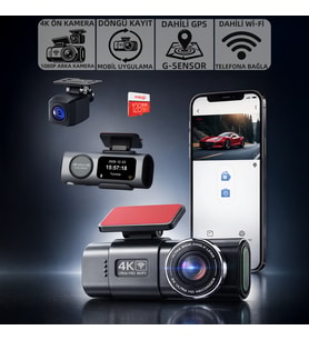Mioji G300 Plus 4K GPS G-Sensör Gece Görüşü Wifi Arka-Ön Araç İçi Kamera (128GB Hafıza Kartı Hediye) (Gri)