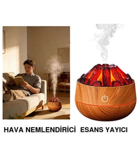 ŞÖMİNE TASARIMLI USB LI LED AYDINLATMALI HAVA NEMLENDİRİCİ,AROMATERAPİK HAVA DİFÜZÖRÜ,BUHURDANLIK,,SİS SPREYLİ GECE LAMBASI, 300 ml 10x10X10,3cm AÇIK KAHVERENGİ