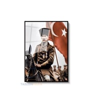 Dikey Çerçeveli Cam Ataturk Ve Filama Modern Ev Dekoru Duvar Sanatı Ev Ofis Tablosu (Siyah)