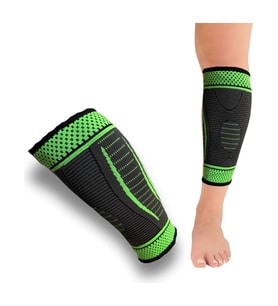 Lastikli Termal Sporcu Baldır Desteği Fitness Egzersiz Tendon Koruyucu Medikal Bandaj N805 (Siyah-Yeşil)