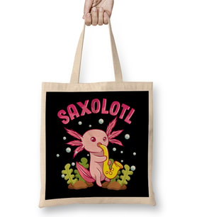 Saxolotl Adorable Sax Playing Axolotl Animal Pun Bez Çanta Uzun Saplı