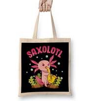 Saxolotl Adorable Sax Playing Axolotl Animal Pun Bez Çanta Uzun Saplı