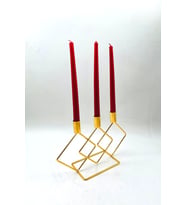 BHRHOME ÖZEL TASARIM GOLD 3’LÜ KARE GEOMETRİK MUMLUK & ŞAMDAN- Altın Renkli