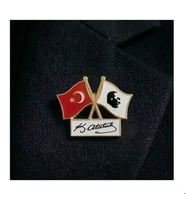 İkili Bayraklı Türk Bayrağı Atalı İmzalı Yaka Rozeti - 2 adet